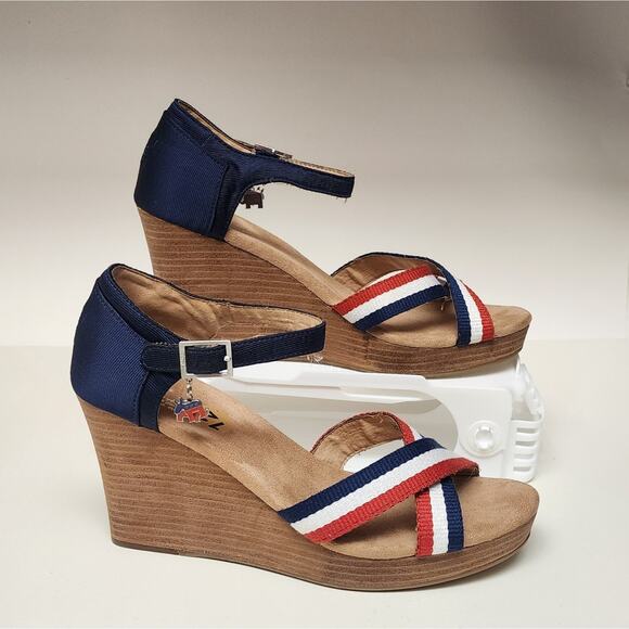 TOMS Women's Strappy Wedge Election Charms Sandals Size 12M Multicolor Red - Picture 2 of 14